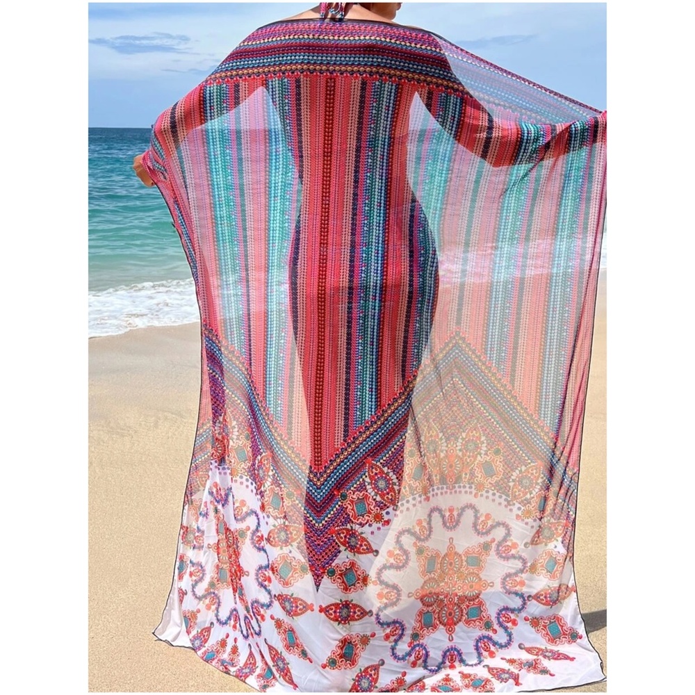 Boho Print Cut out Halter High Waisted Bikini Cover up - Picture 2 of 6